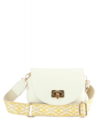 Bamboo Twist Lock Flap Crossbody Bag LD155 WHITE